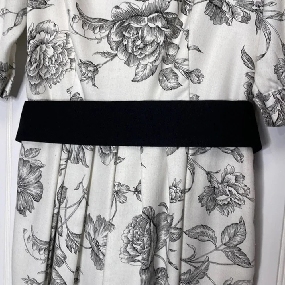 Vintage‎ Lanz Originals Black & White Floral Cottagcore Dress Size 8